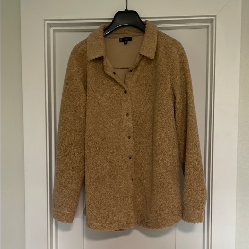 Bobeau Tan Teddy Jacket Plush Oversized Style